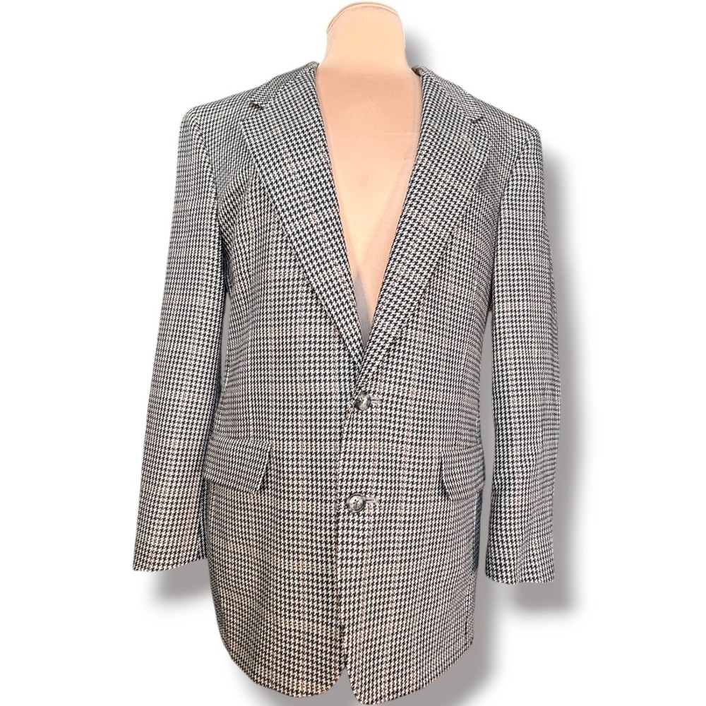 Vintage Hart Schaffner & Marx Houndstooth Wool Blazer Preppy Old Money Heritage